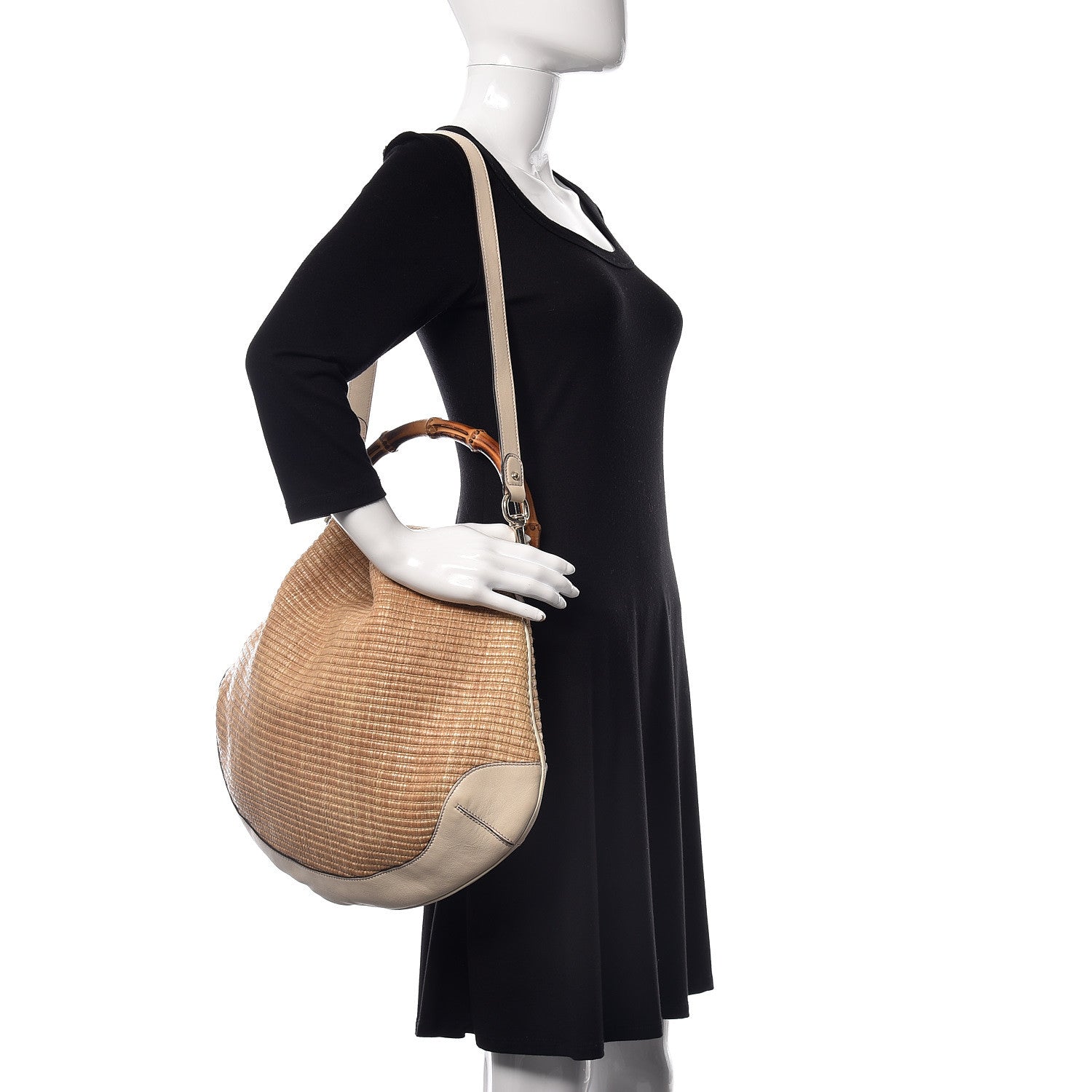 Gucci Straw Peggy Bamboo Handle Hobo 2 of 16