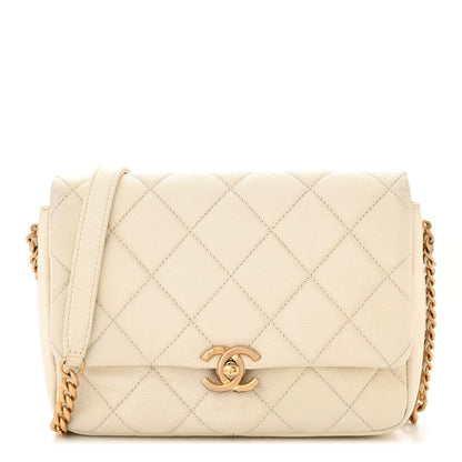 Chanel Shiny Caviar Quilted Small Chain Melody Flap White 1 of 11