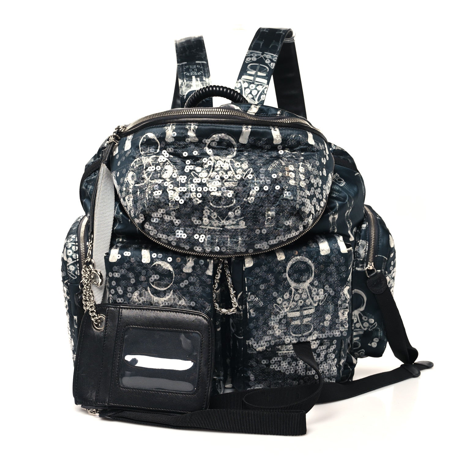 Chanel Sequin Nylon Lambskin Astronaut Essentials Backpack Black White 3 of 12