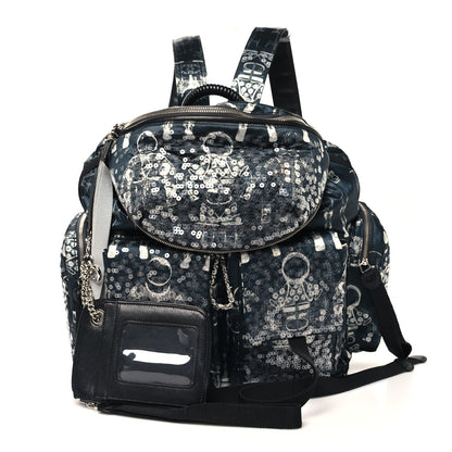 Chanel Sequin Nylon Lambskin Astronaut Essentials Backpack Black White 3 of 12