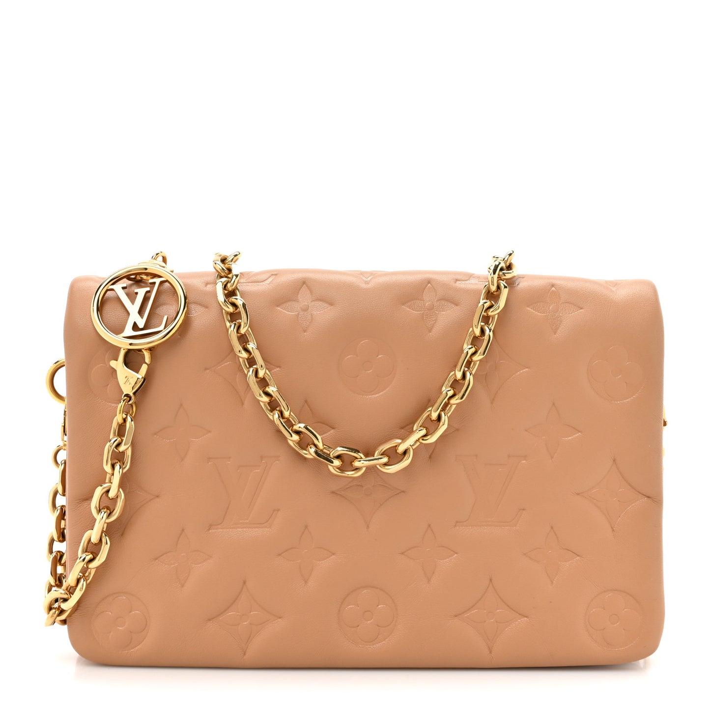Lambskin Embossed Monogram Pochette Coussin Camel