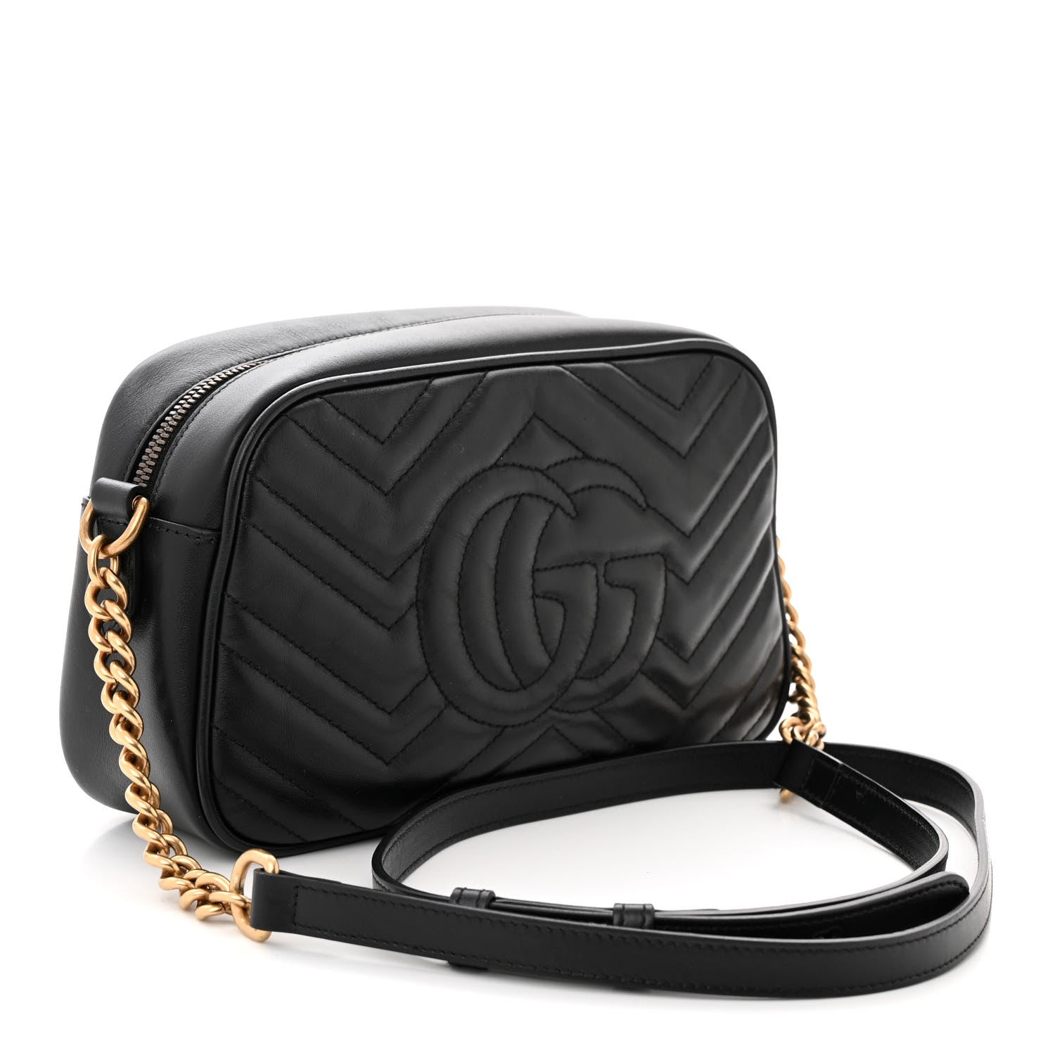 Gucci Calfskin Matelasse Small GG Marmont Chain Shoulder Bag Black 3 of 10