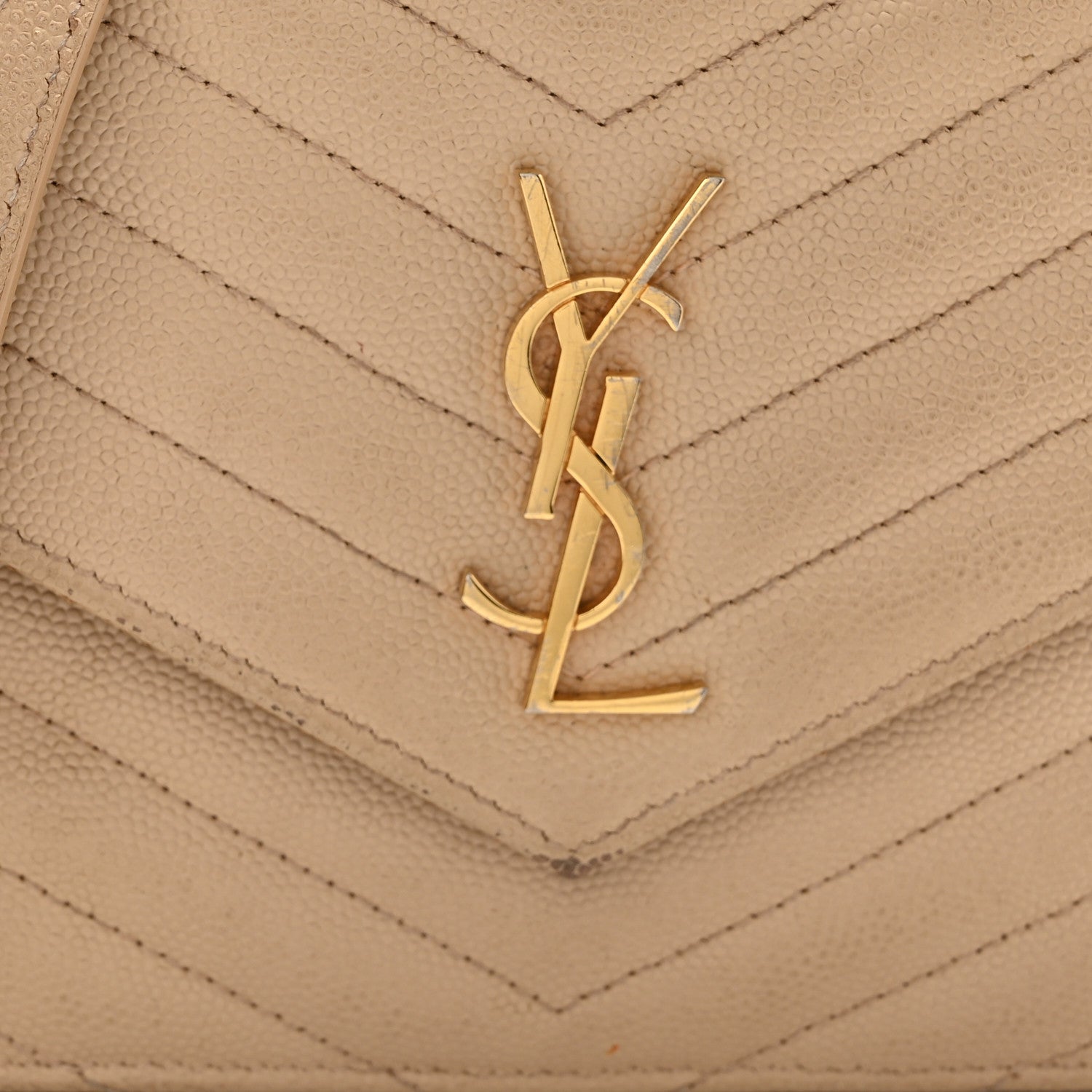 Saint Laurent Grain De Poudre Matelasse Chevron Monogram Envelope Chain Wallet Nude Powder 8 of 15
