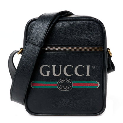 Gucci Grained Calfskin Logo Messenger Bag Black 1 of 12