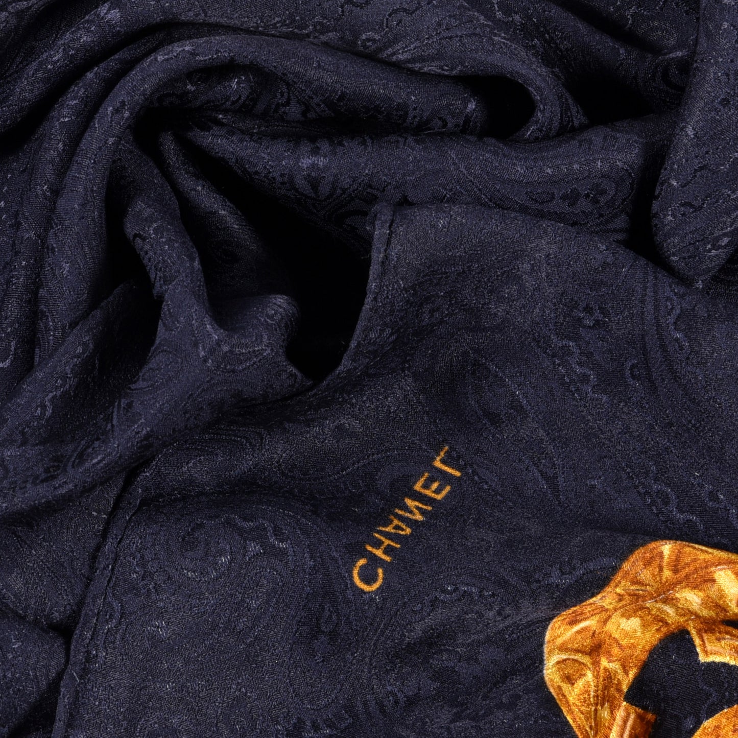 Silk CC Chain Square Scarf Navy