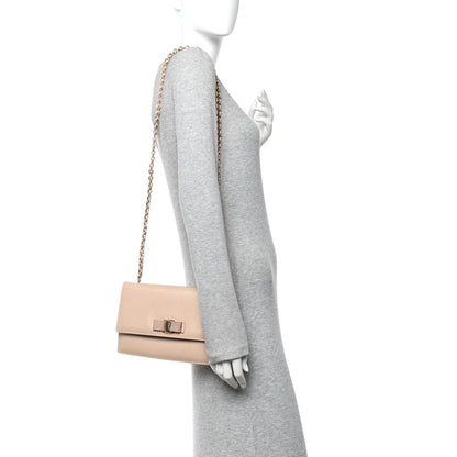 Salvatore Ferragamo Printed Calfskin Vara Bow Chain Flap Crossbody Beige 2 of 11