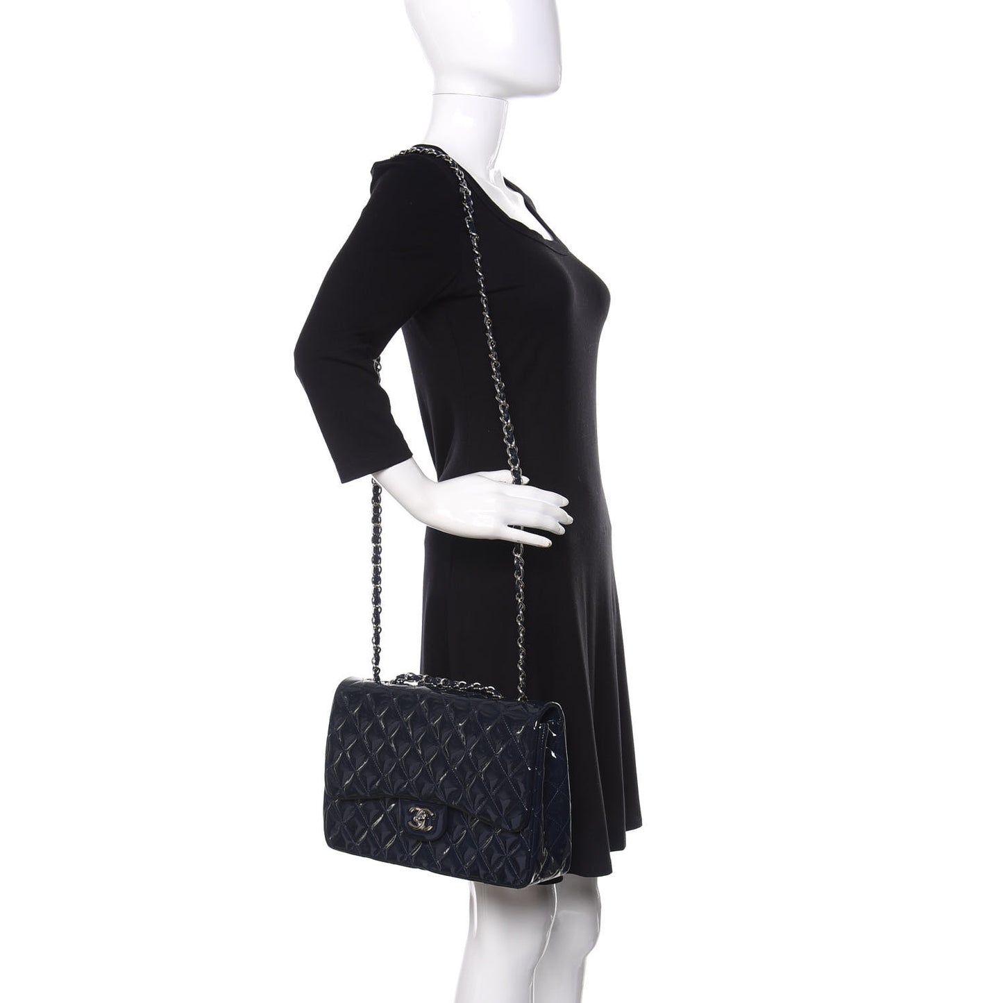 Patent Quilted Jumbo Single Flap Navy