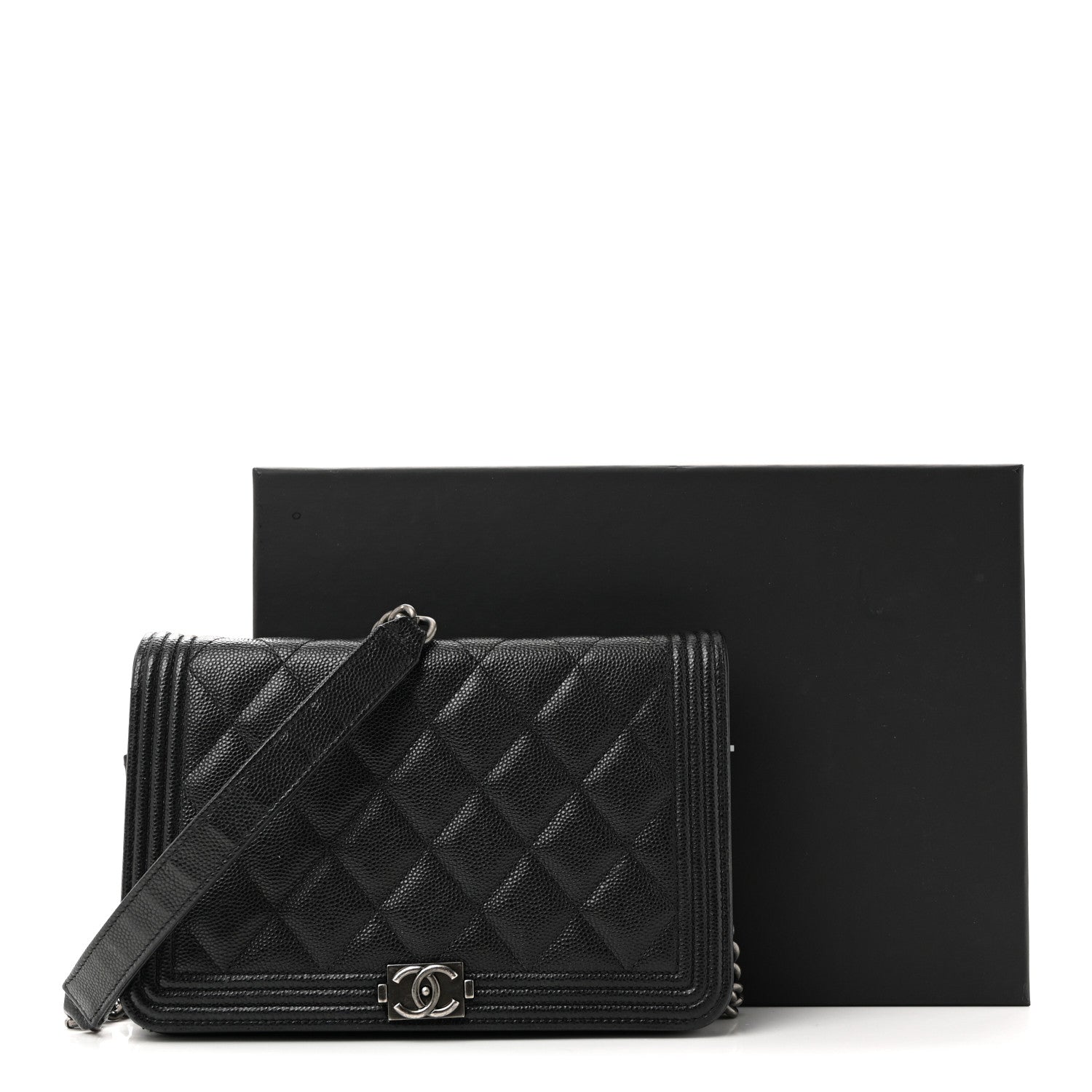 Chanel Caviar Quilted Boy Wallet On Chain WOC Black 12 of 12