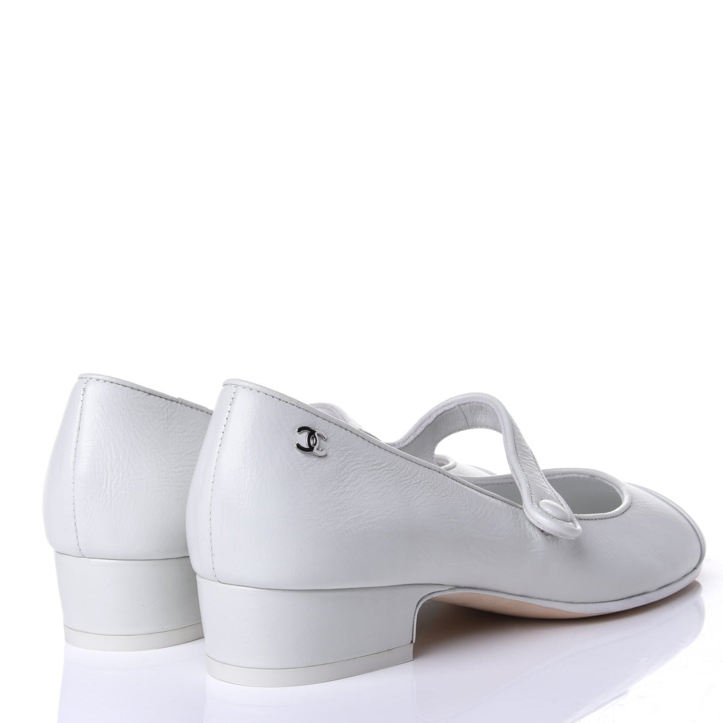 Patent Calfskin Mary Jane Strap Pumps 37.5 White
