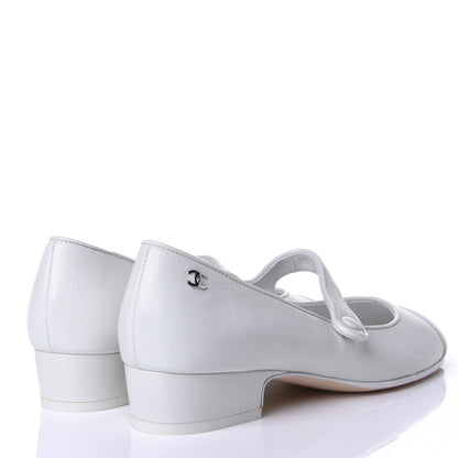 Chanel Patent Calfskin Mary Jane Strap Pumps 37.5 White 4 of 9
