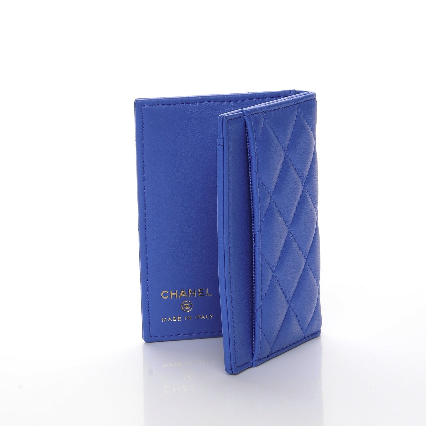 Lambskin Quilted Card Holder Wallet Blue