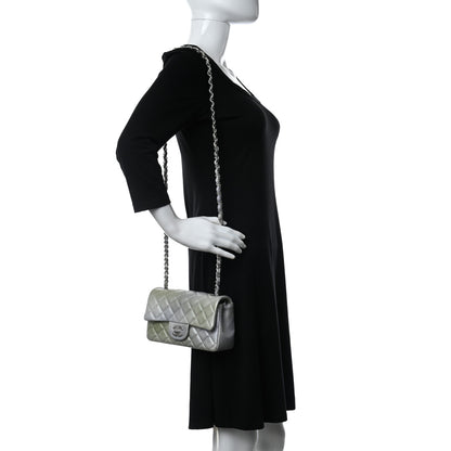 Chanel Metallic Goatskin Quilted Mini Rectangular Flap Grey Green 2 of 10