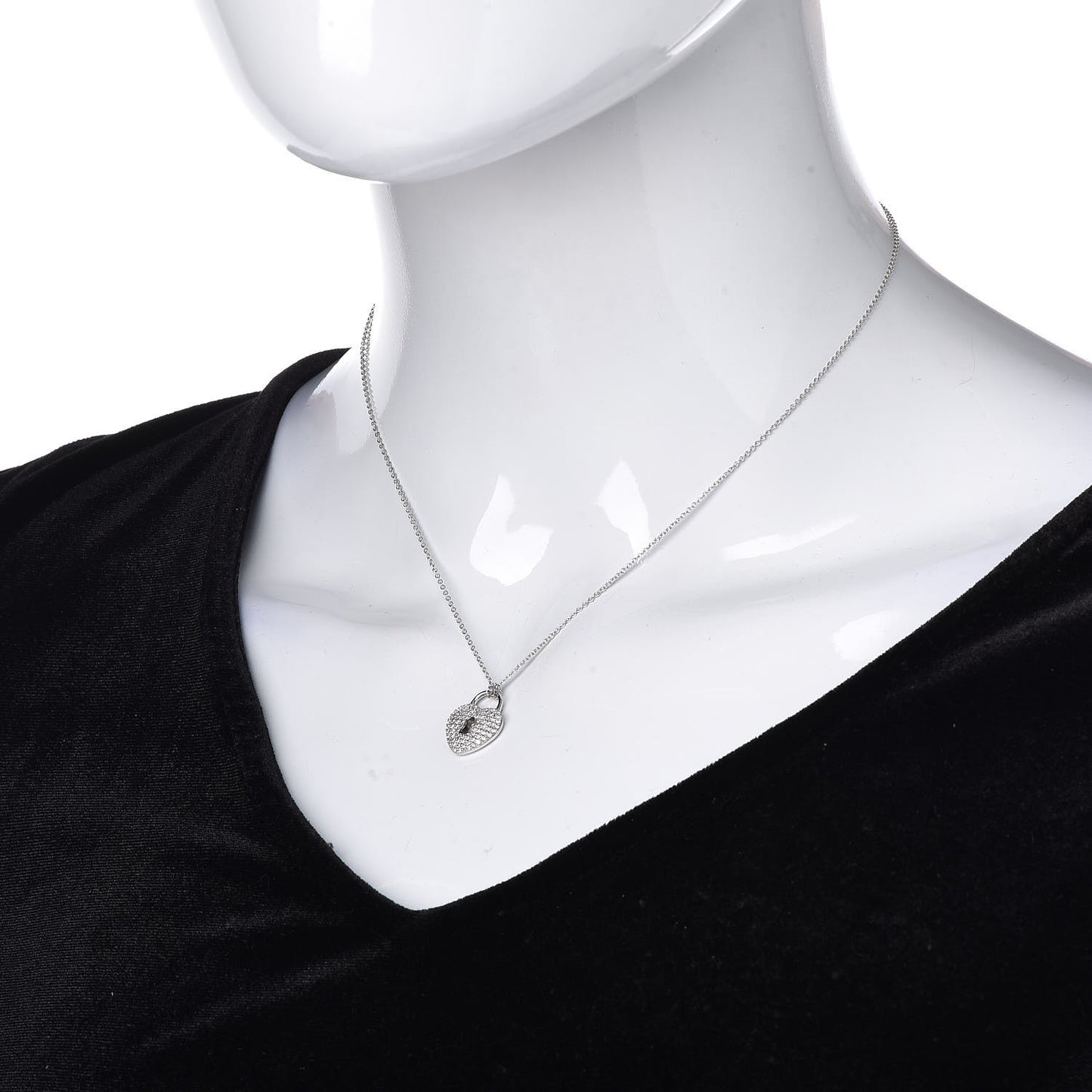 Platinum Diamond Small Heart Lock Pendant Necklace