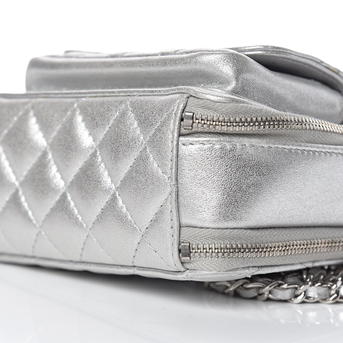 Metallic Lambskin Quilted Mini Pocket Box Camera Case Silver
