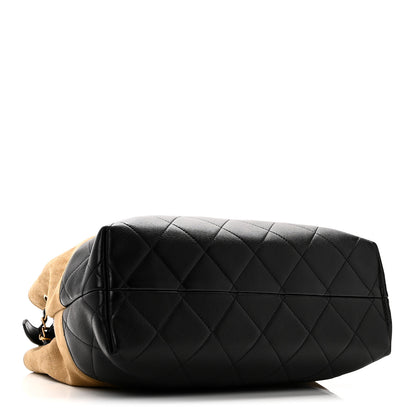 Chanel Suede Calfskin Shiny Lambskin Quilted Small Coco Base Shopping Bag Beige Black 4 of 10