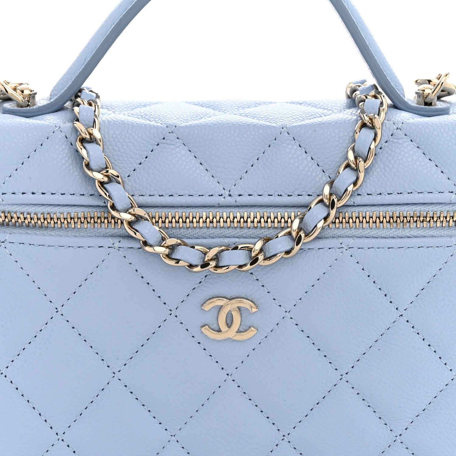 Chanel Caviar Quilted Top Handle Slim Vanity With Chain Light Blue 8 of 11