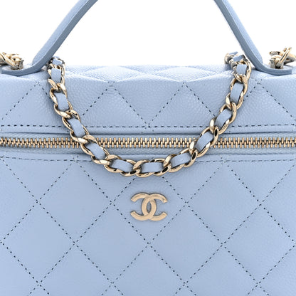 Chanel Caviar Quilted Top Handle Slim Vanity With Chain Light Blue 8 of 11