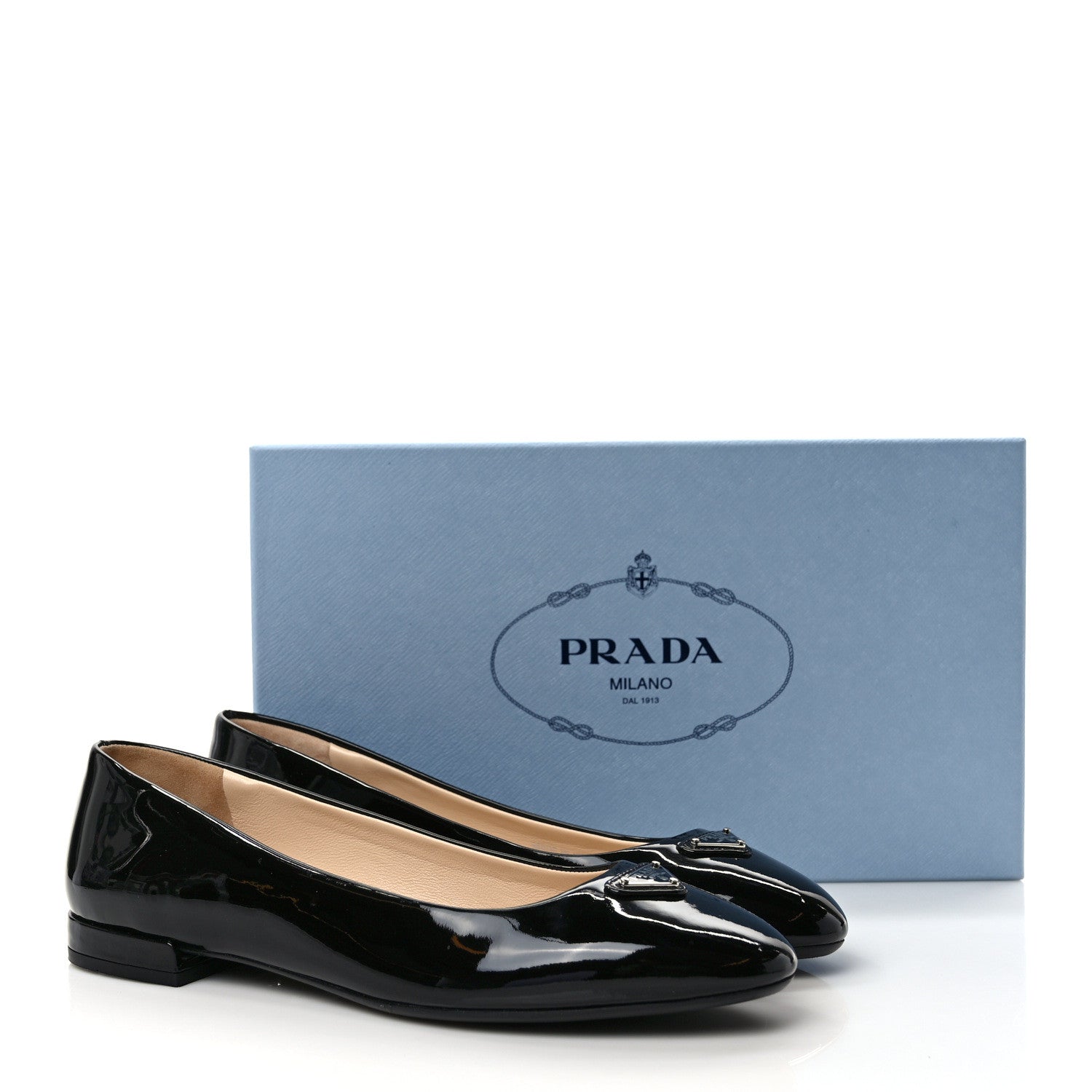 Prada Patent Triangle Ballerina Flats 39.5 Black 37 Black 2 of 9