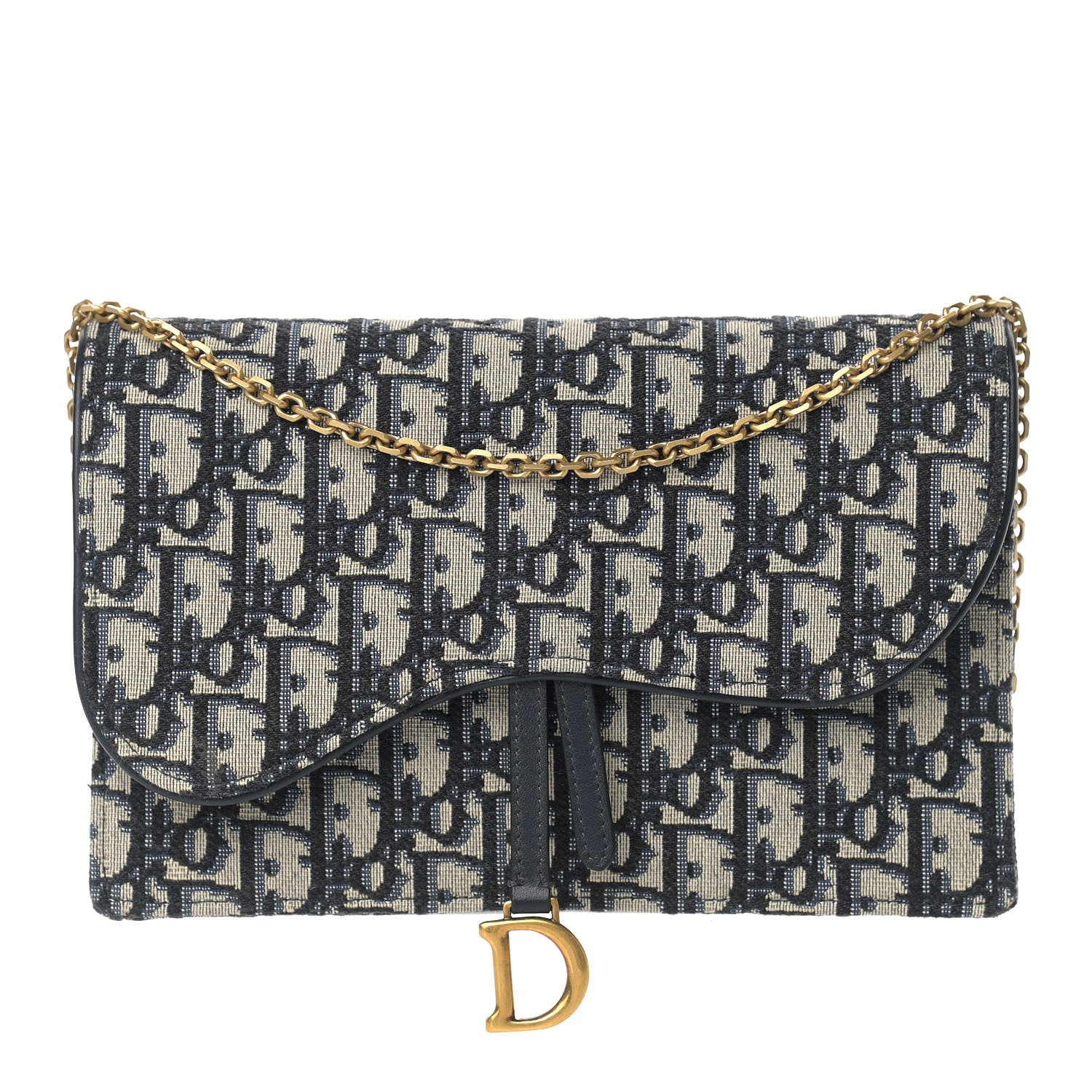 Christian Dior Oblique Saddle Chain Pouch Blue 1 of 10