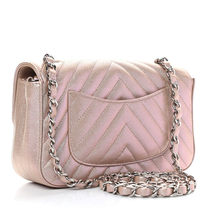 Chanel Iridescent Caviar Chevron Quilted Mini Rectangular Flap Light Gold 3 of 9