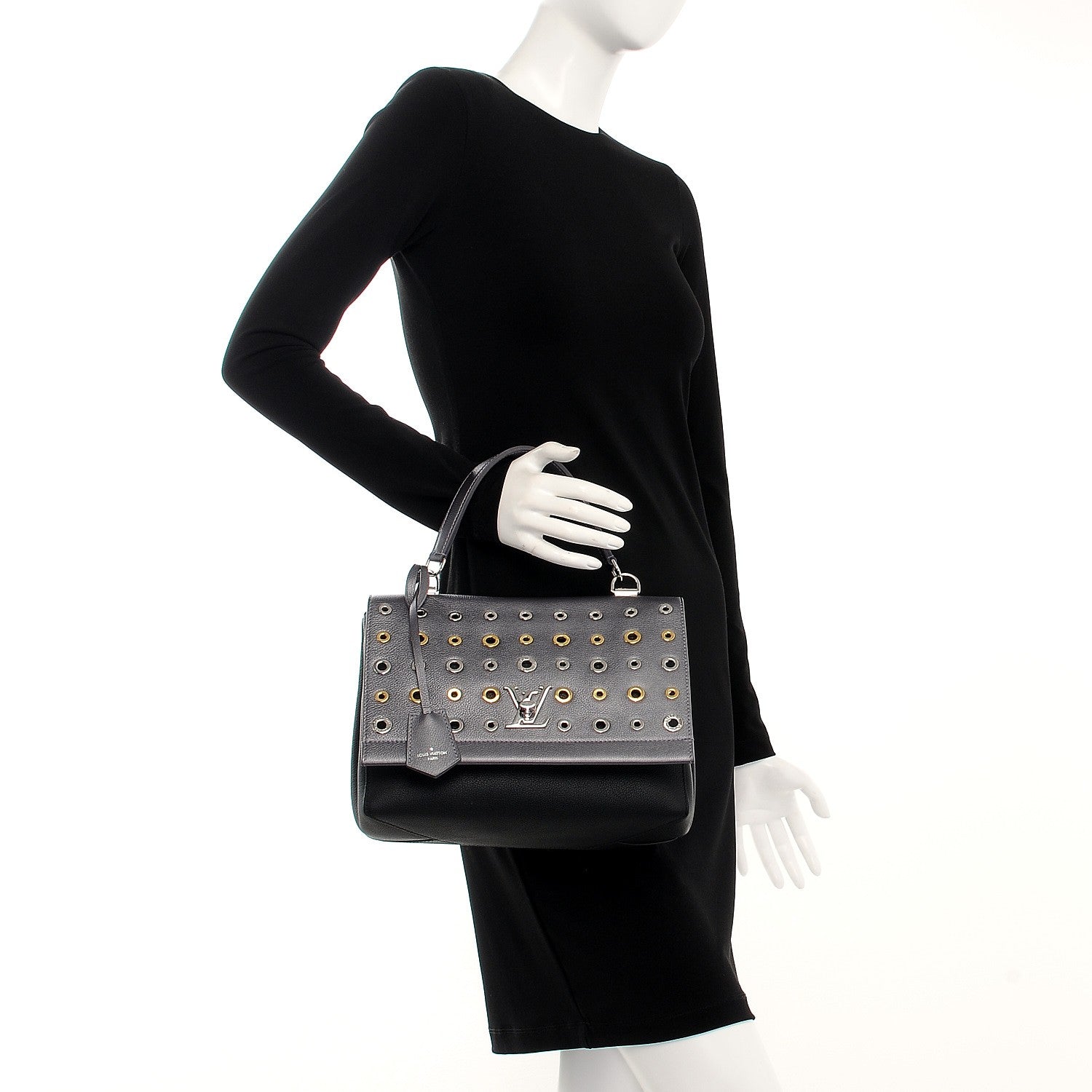 Louis Vuitton Soft Calfskin Eyelet Lockme II Top Handle Gris Silver 3 of 9