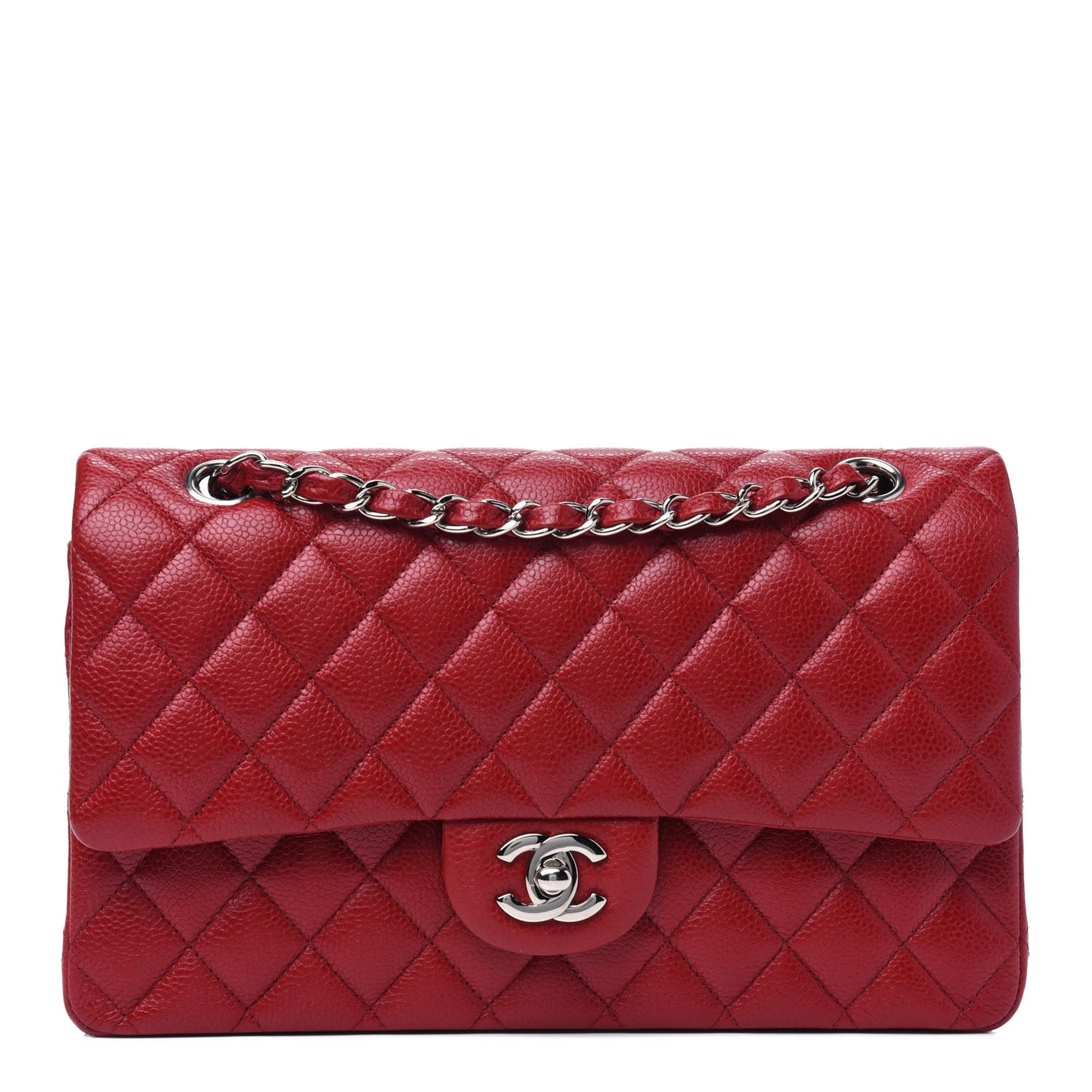 Caviar Quilted Medium Double Flap Dark Red