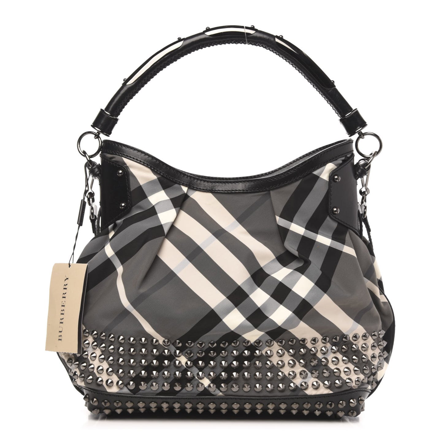 Nylon Beat Check Studded Hobo Black