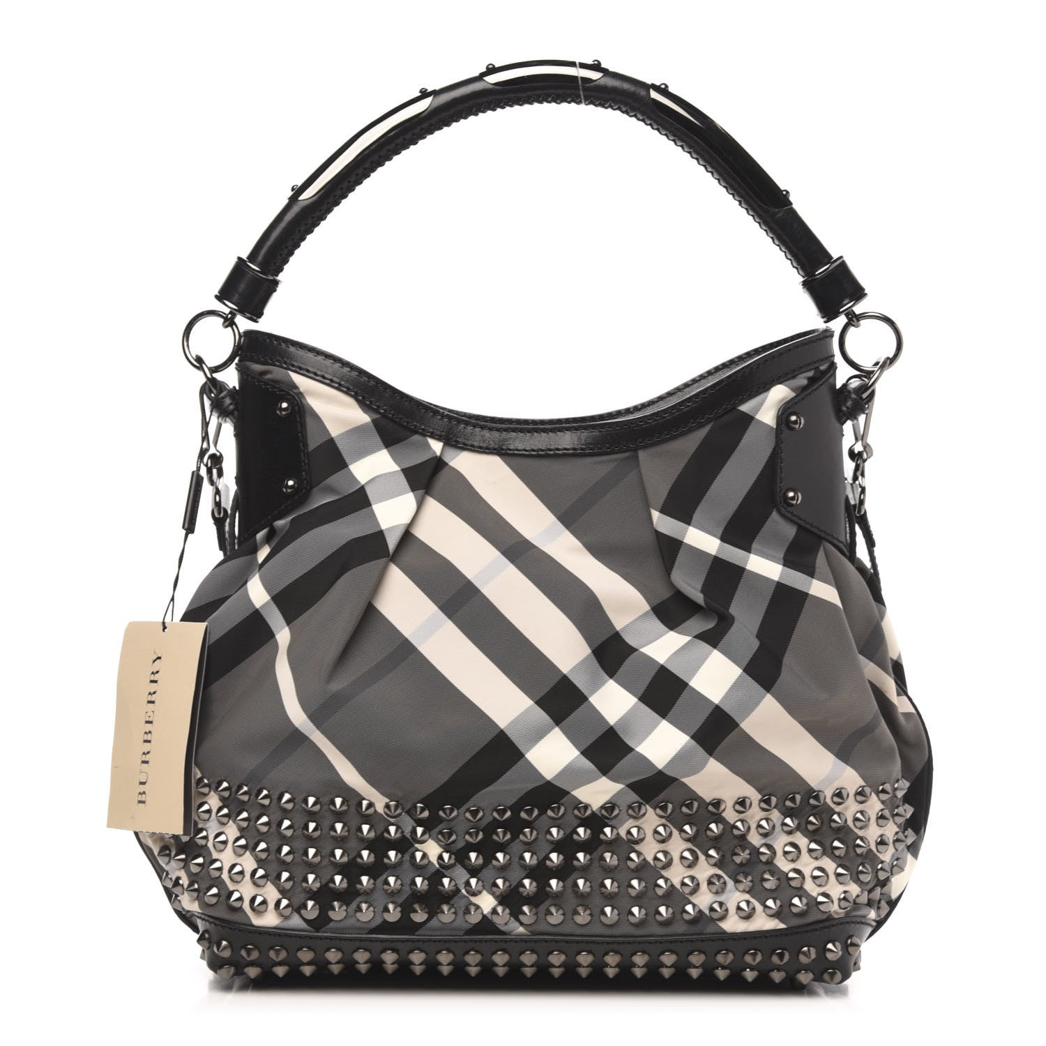 Burberry Nylon Beat Check Studded Hobo Black 1 of 11