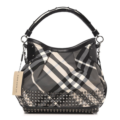 Burberry Nylon Beat Check Studded Hobo Black 1 of 11