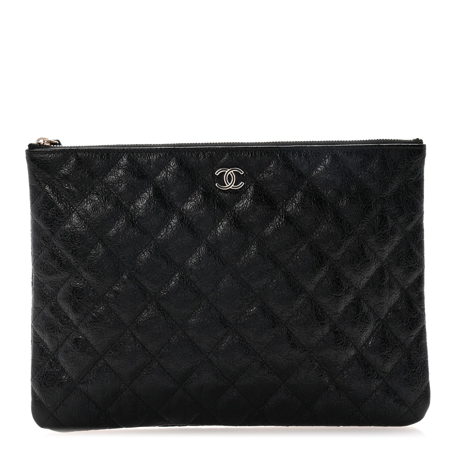 Chanel Calfskin Camellia Embossed Quilted Medium Cosmetic Case Black 1 of 7