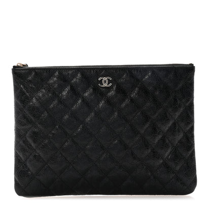Chanel Calfskin Camellia Embossed Quilted Medium Cosmetic Case Black 1 of 7
