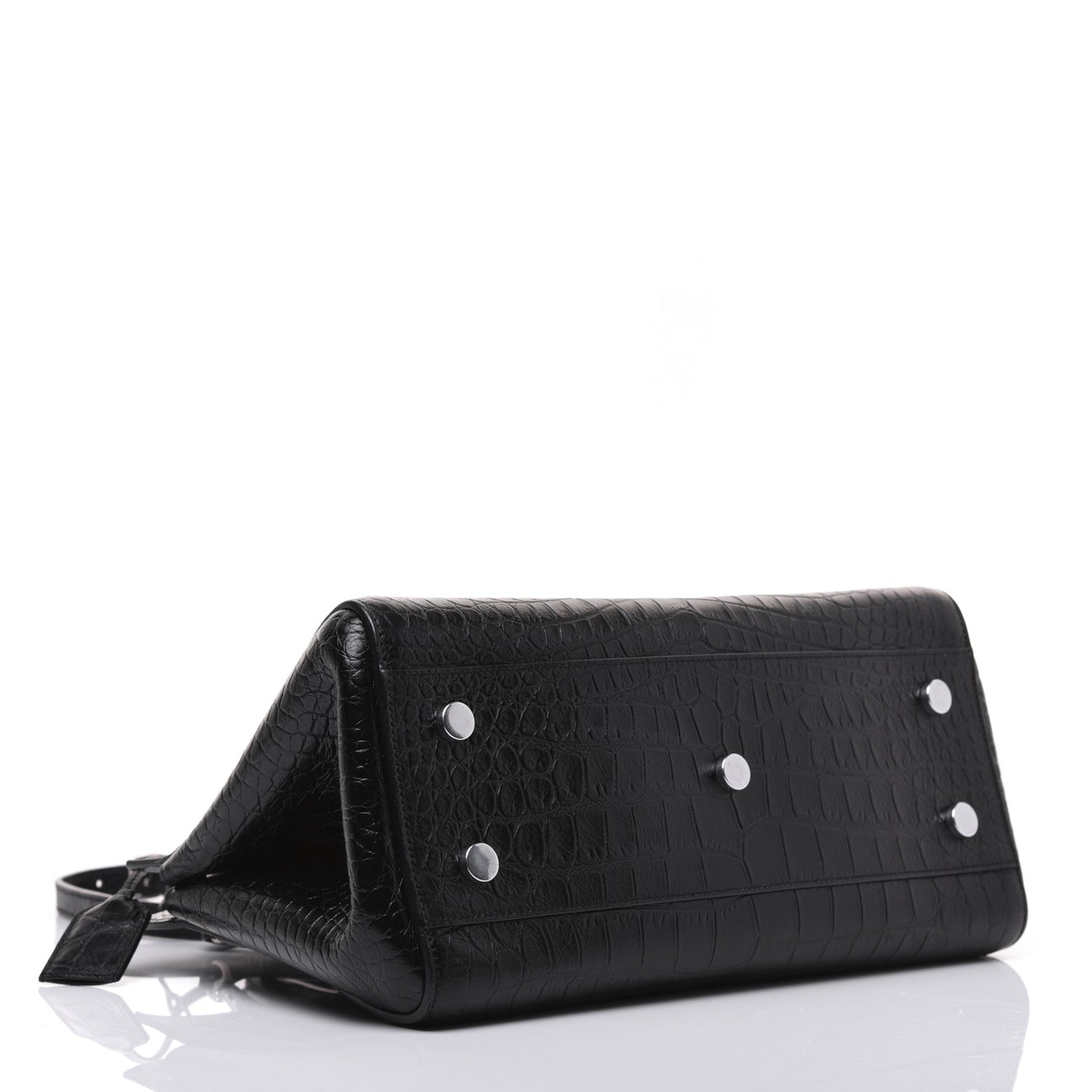 Calfskin Crocodile Embossed Small Cabas Rive Gauche Black