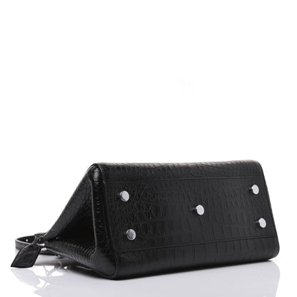 Saint Laurent Calfskin Crocodile Embossed Small Cabas Rive Gauche Black 4 of 27