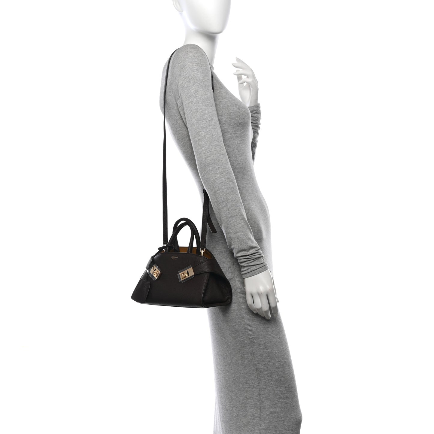 Hammered Calfskin Mini Hug Bag Burnt Ocra