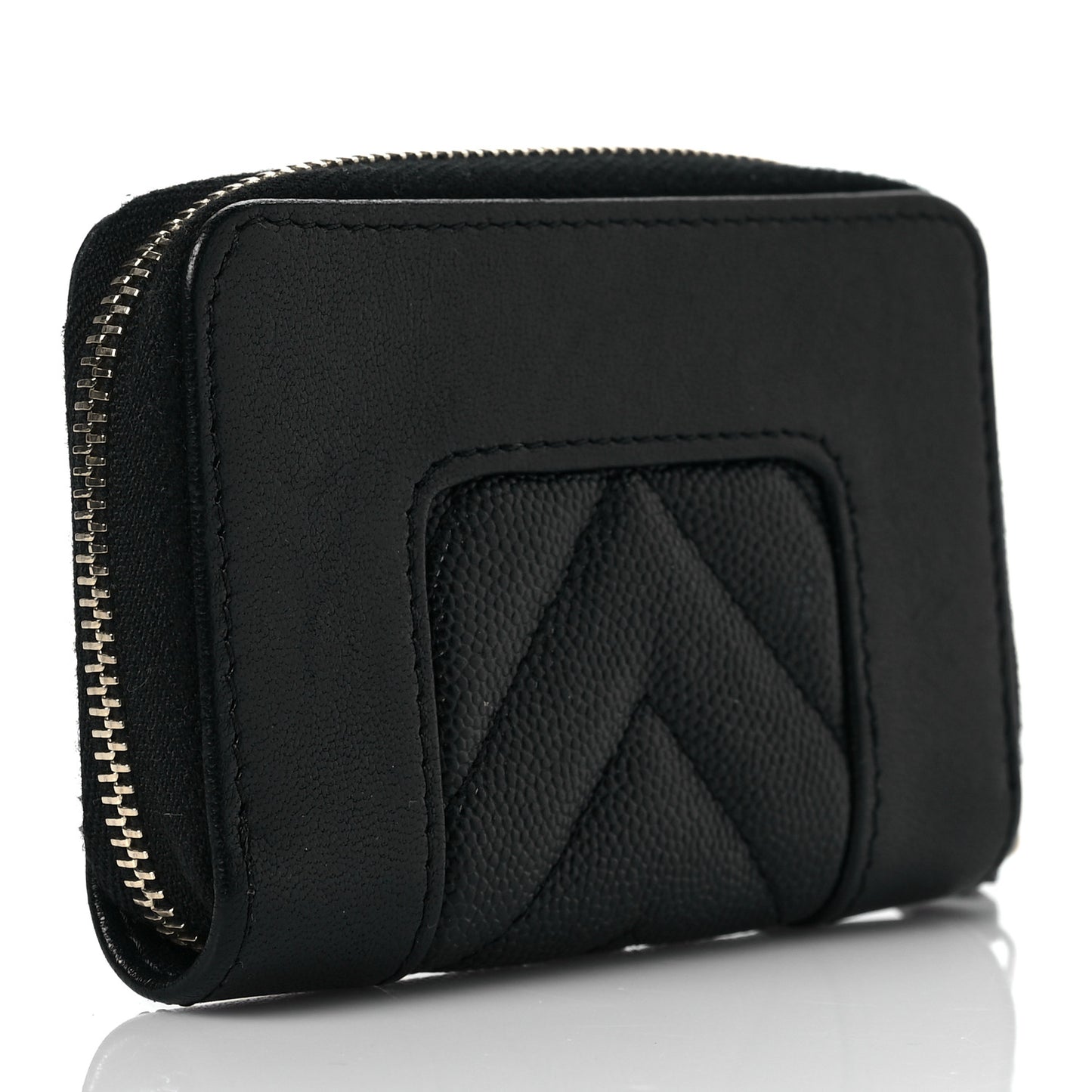 Caviar Sheepskin Chevron Quilted Vintage Mademoiselle Zip Coin Purse Black