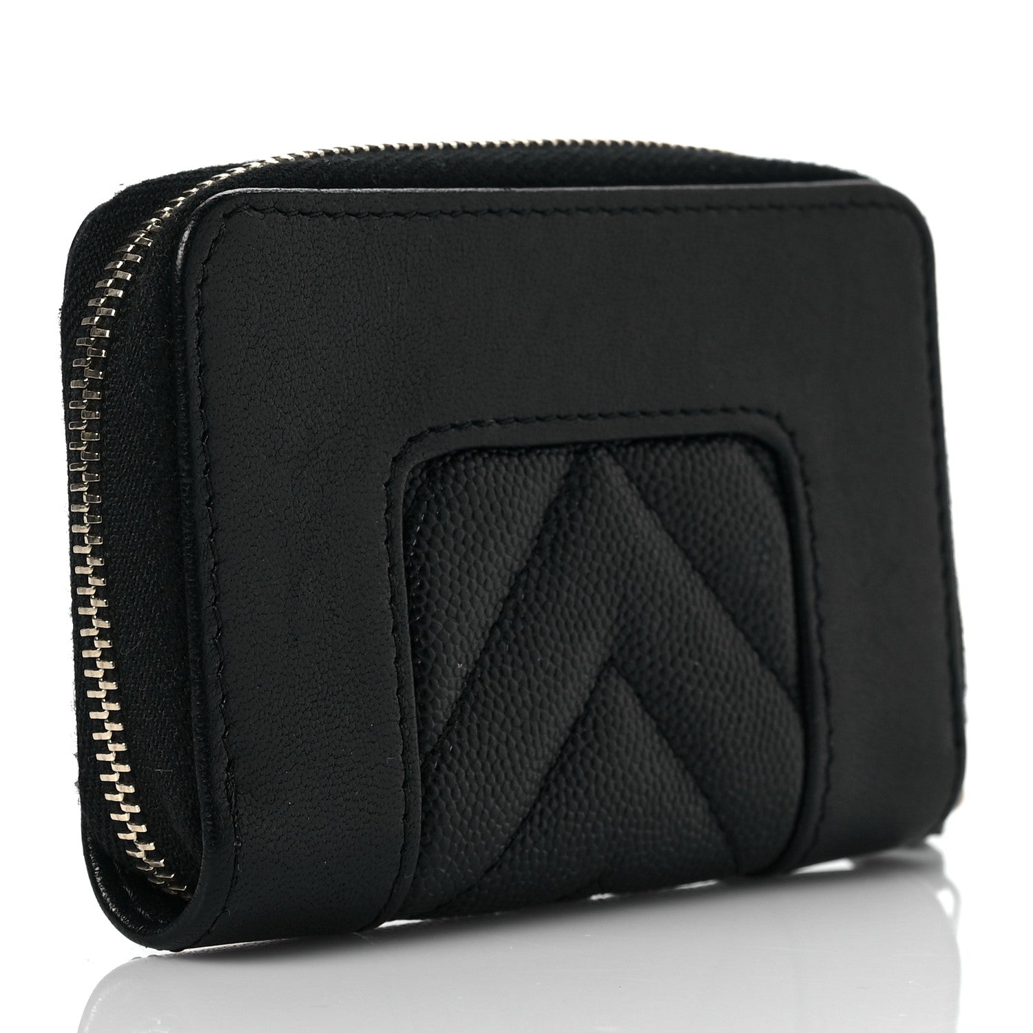 Chanel Caviar Sheepskin Chevron Quilted Vintage Mademoiselle Zip Coin Purse Black 3 of 8