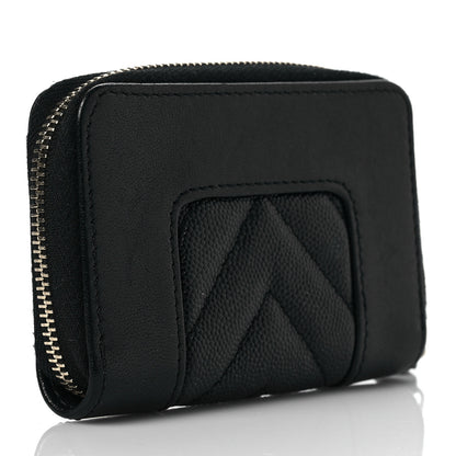 Chanel Caviar Sheepskin Chevron Quilted Vintage Mademoiselle Zip Coin Purse Black 3 of 8