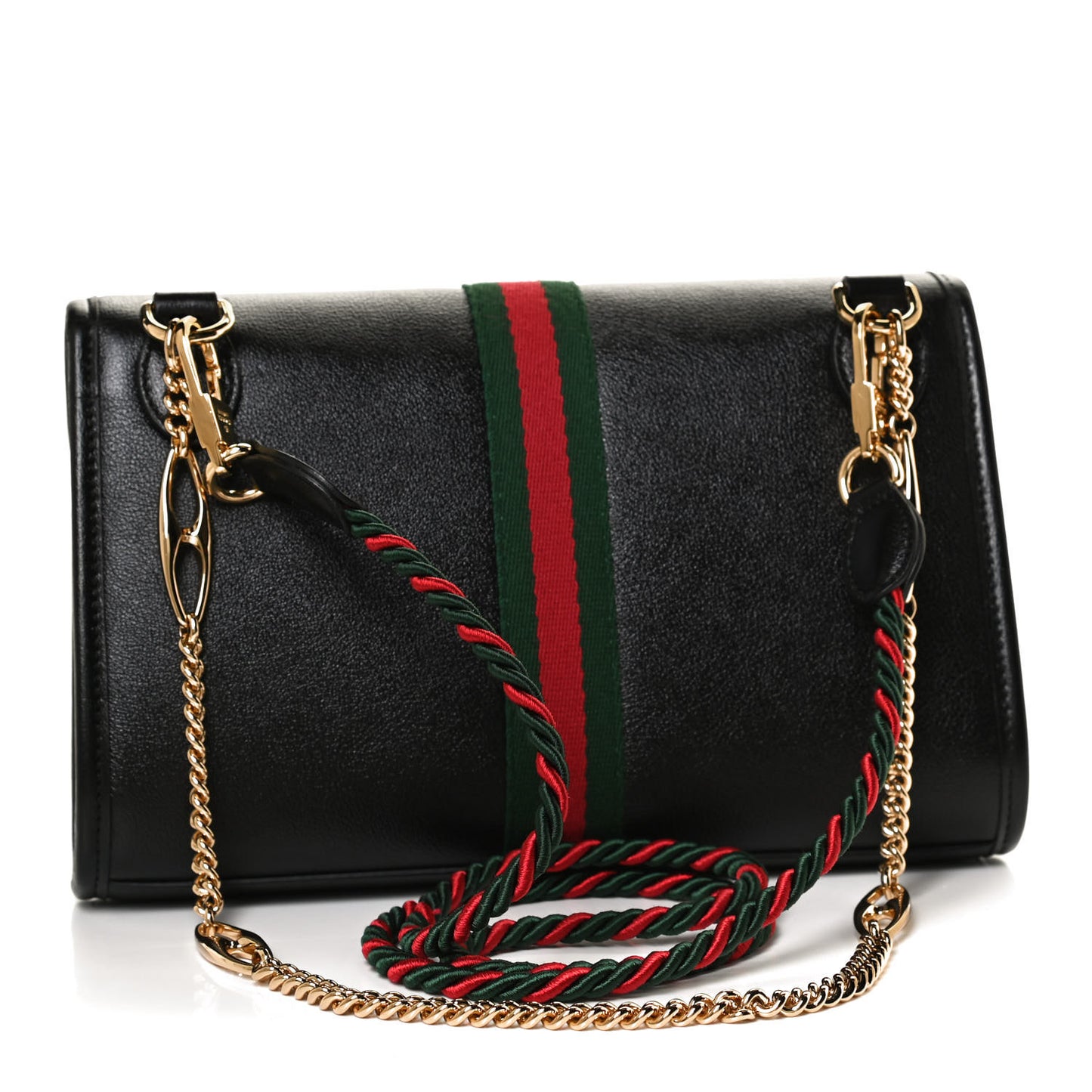 Textured Calfskin Web Small Rajah Slim Flap Shoulder Bag Black