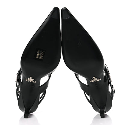 Prada Spazzolato Metal Triangle Logo 55mm Slingback Pumps 35.5 Black 5 of 7