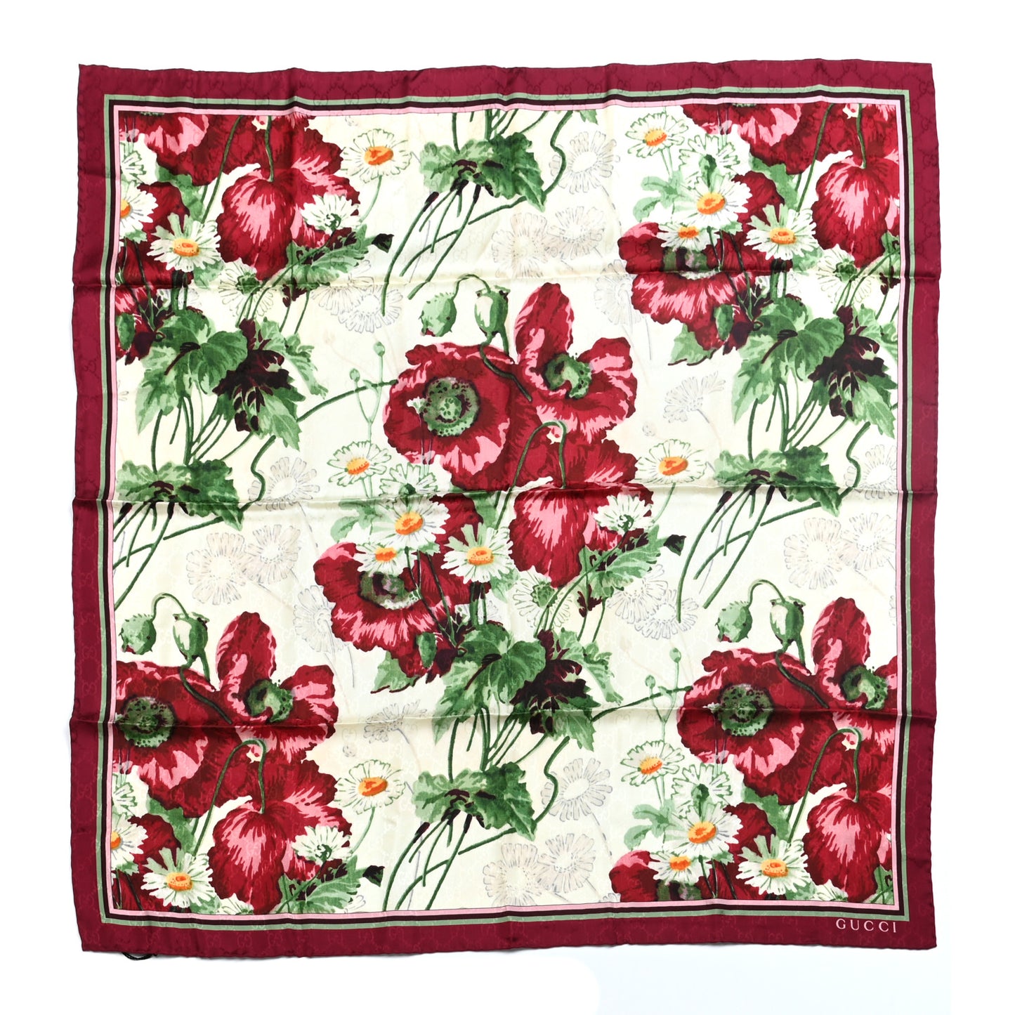 Silk Jacquard GG Monogram Deep Love Square Scarf Ivory Red