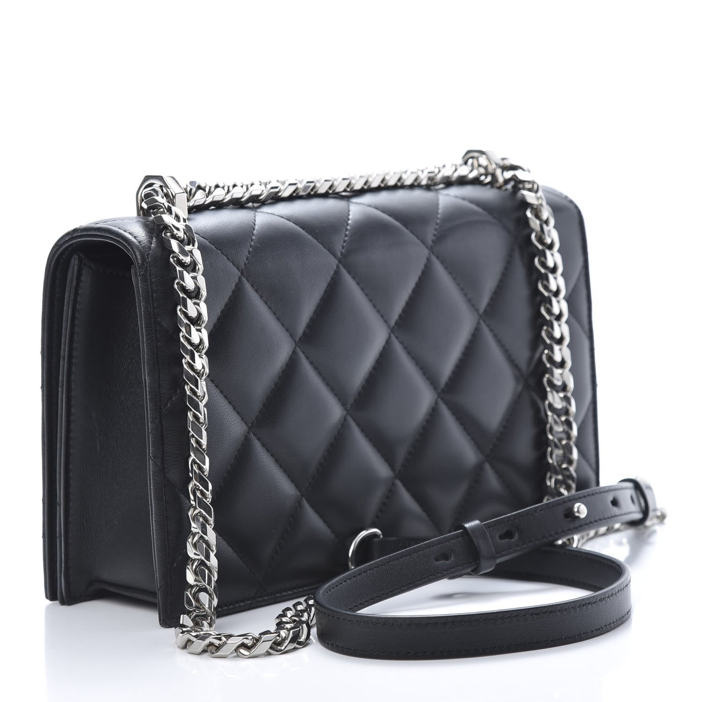 Lambskin Quilted Knuckle Shoulder Bag Black