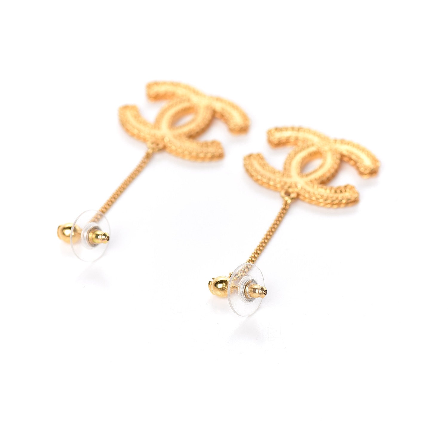Chanel CC Drop Earrings Matte Gold 3 of 5