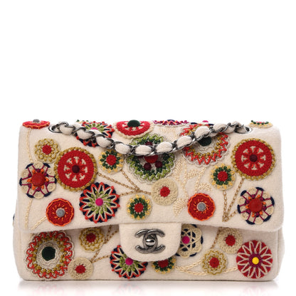 Chanel Felt Flower Embroidered Small Double Flap Ivory Multicolor 1 of 8