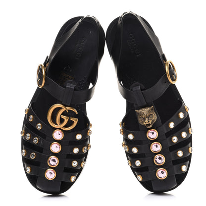 Gucci Rubber Crystal Womens Buckle Strap Sandals 35 Black 6 of 11