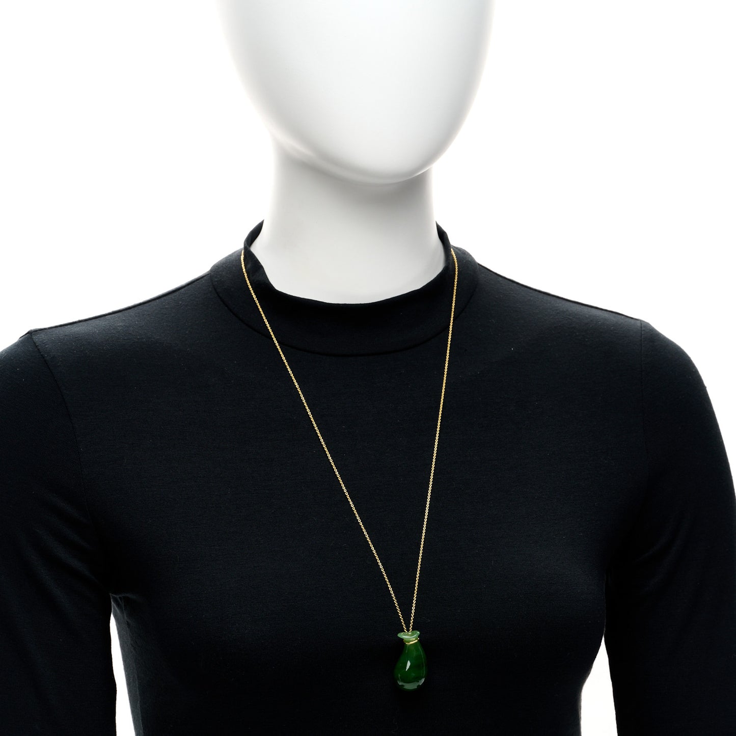 18K Yellow Gold Green Jade Elsa Peretti Bottle Jug Pendant Necklace