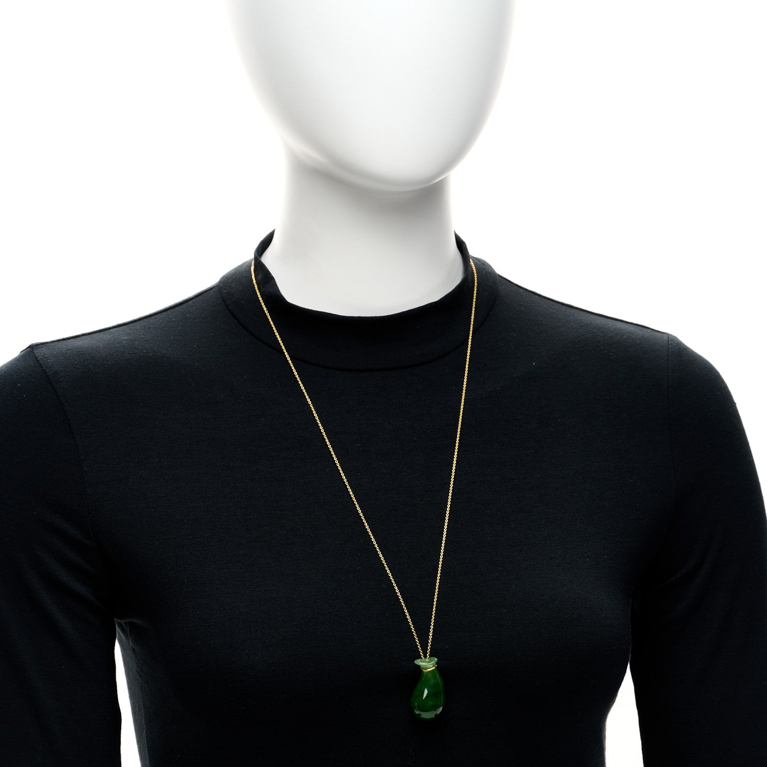Tiffany 18K Yellow Gold Green Jade Elsa Peretti Bottle Jug Pendant Necklace 2 of 5