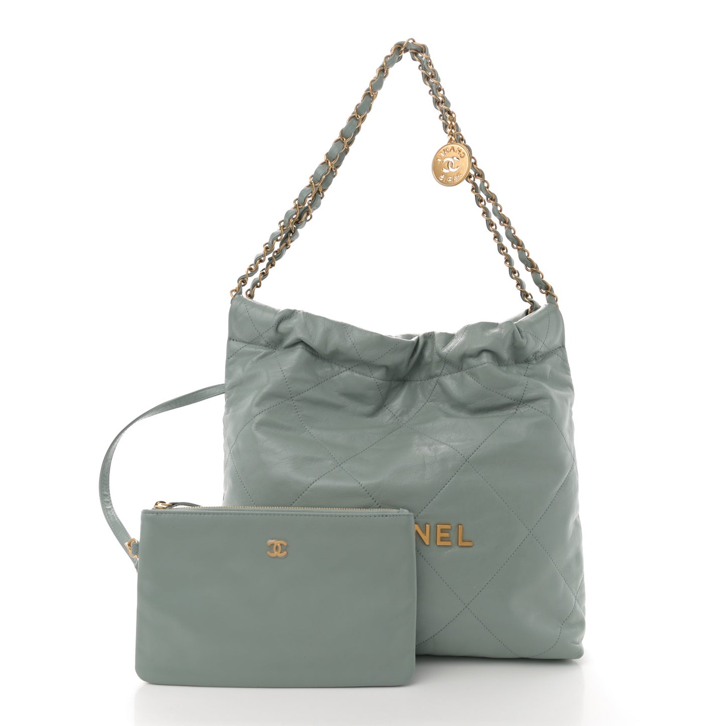 Shiny Calfskin Quilted Small Chanel 22 Light Blue