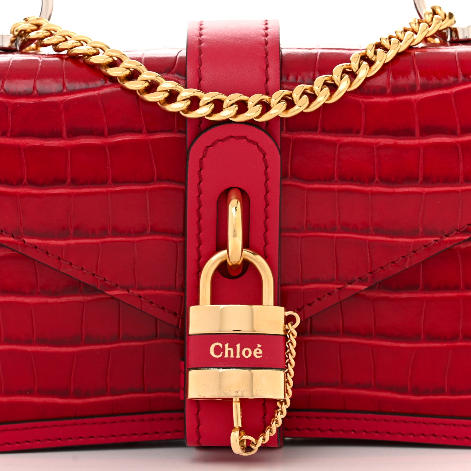 Chloe Calfskin Crocodile Embossed Aby Chain Shoulder Bag Brick Red 7 of 9