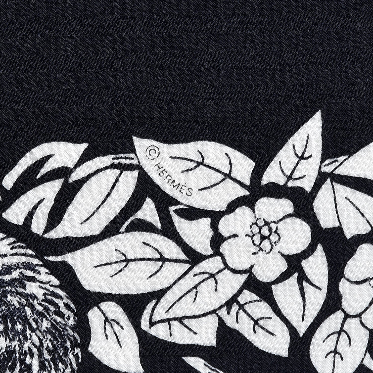 Hermes Cashmere Silk Jungle Love Tattoo Shawl 140 Bleu Black White 3 of 4