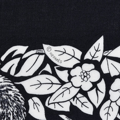 Hermes Cashmere Silk Jungle Love Tattoo Shawl 140 Bleu Black White 3 of 4